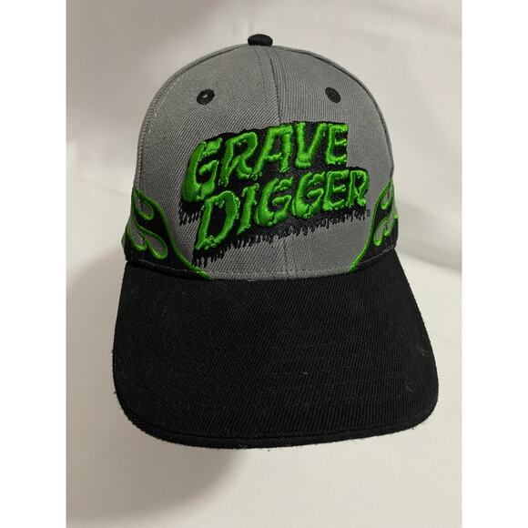 Grave Digger Monster Truck Racing Vintage Snap Back Hat Gray with flames - Picture 1 of 10